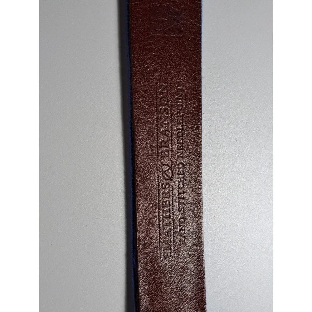 Smathers & Branson Cubs  Hand-Stitched Needlepoint Leather Belt Blue Size 44 Men - Picture 5 of 13